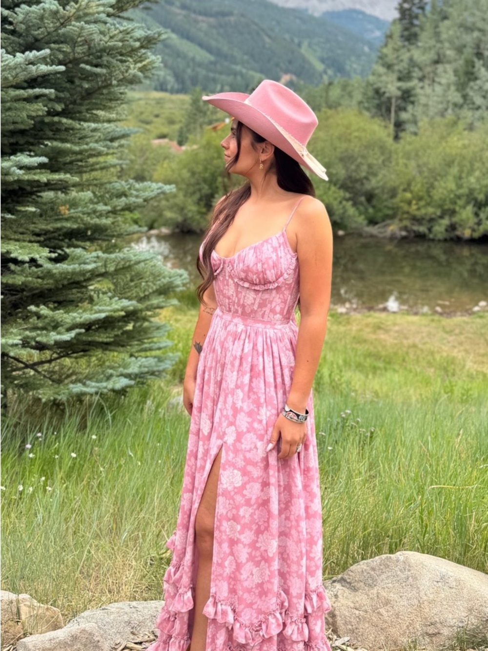 V. Chapman Carmen Maxi Dress in Pink Peony with Ruffle Tiers - Picture 4 of 4